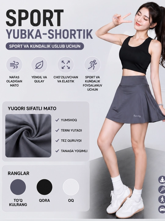 Ayollar sport yubkasi, Fitness uchun shortik, sport kostyumi, cho‘ntakli shortiklar, sport
