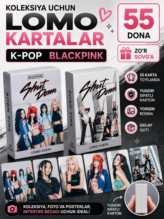K-Pop BlackPink Lomo kartalari, 20 dan ortiq turlari, 55 dona