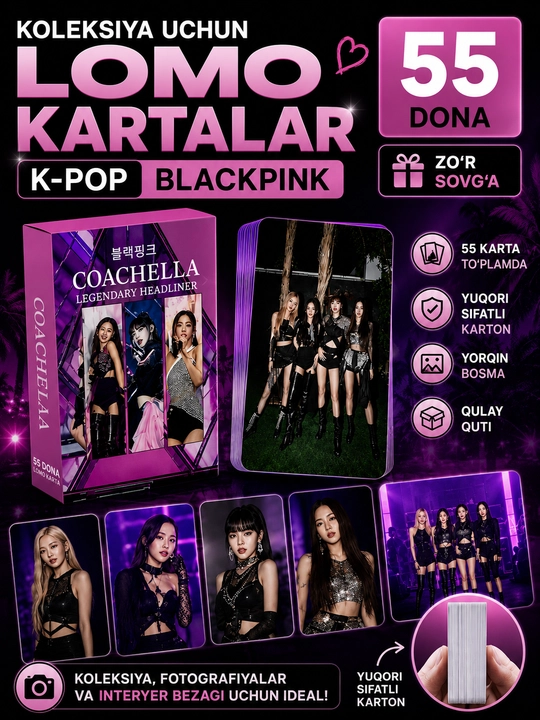 K-Pop BlackPink Lomo kartalari, 20 dan ortiq turlari, 55 dona