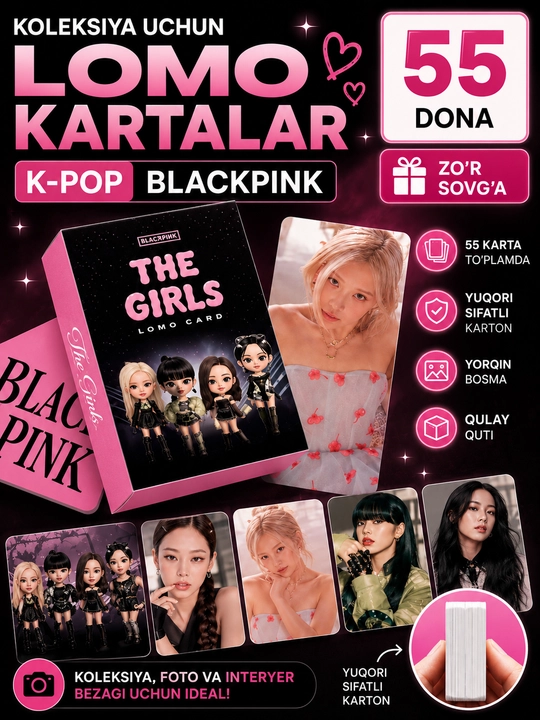 K-Pop BlackPink Lomo kartalari, 20 dan ortiq turlari, 55 dona