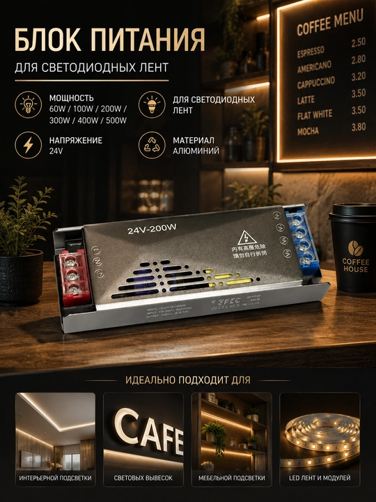 Блок питания для светодиодных лент 60W / 100W / 200W / 300W / 400W / 500W - 24V - 