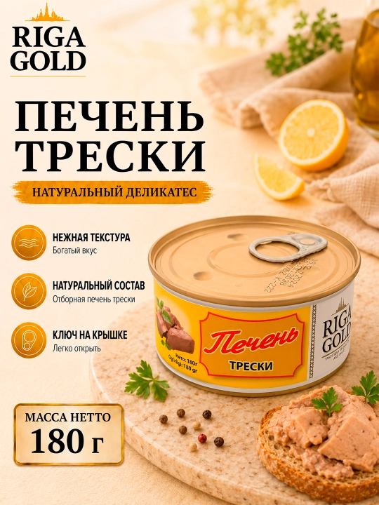 Riga Gold treska balig‘i jigari, 180 gr - 