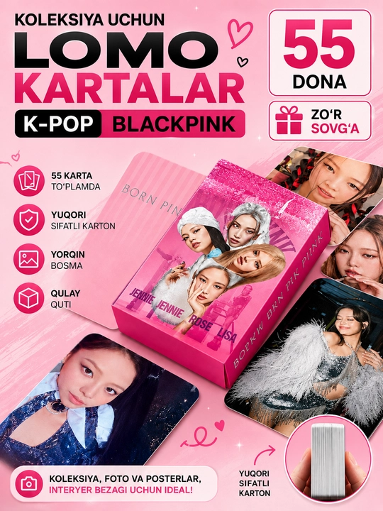 K-Pop BlackPink Lomo kartalari, 20 dan ortiq turlari, 55 dona