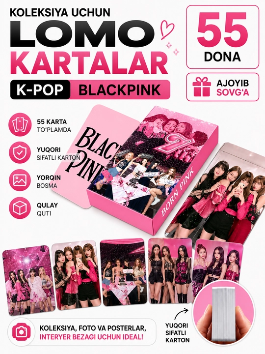 K-Pop BlackPink Lomo kartalari, 20 dan ortiq turlari, 55 dona