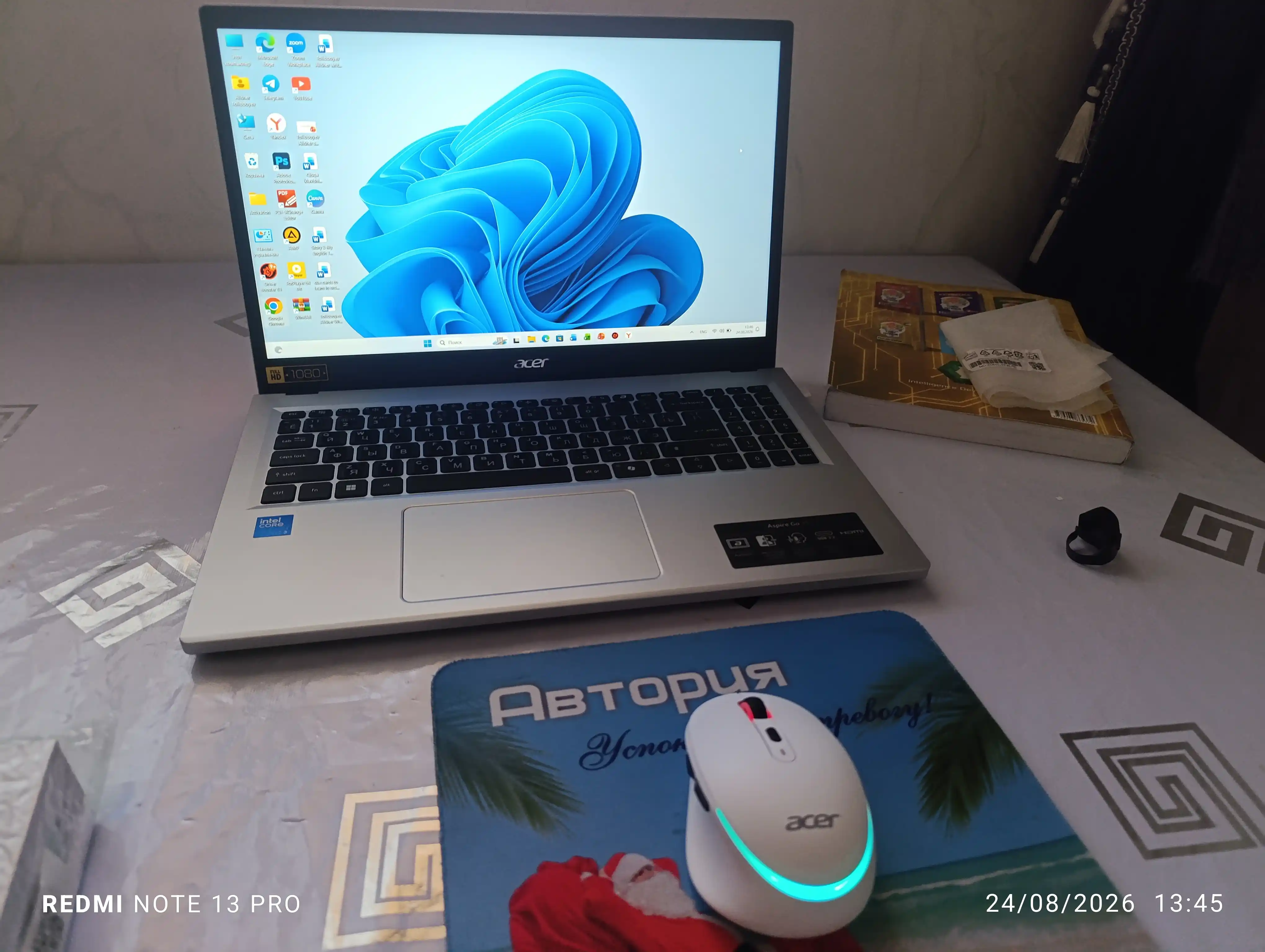 Simsiz kompyuter mini-sichqonchasi ACER, 2 rejim Bluetooth +2.4G, RGB orqa yorug'lik bilan