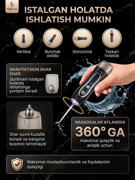 Tishlar uchun H2ofloss og‘iz bo‘shlig‘i uchun portativ irrigator