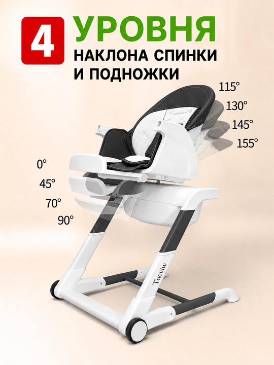 Детский стульчик 3 в 1 с электрокачанием, 8 режимов, 0-36 мес
