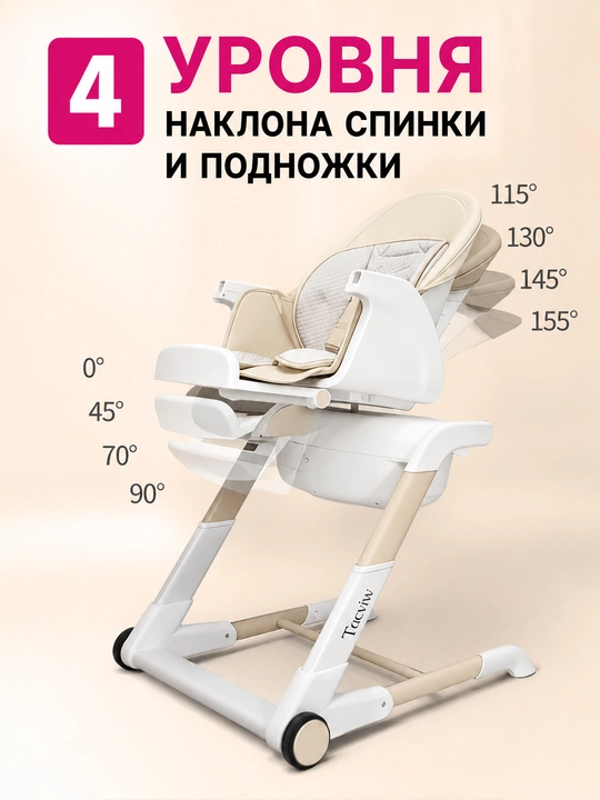 Детский стульчик 3 в 1 с электрокачанием, 8 режимов, 0-36 мес