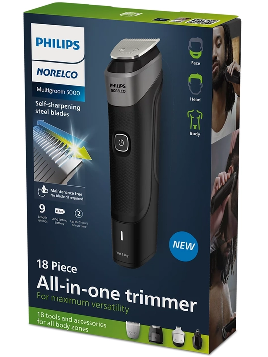 Триммер Philips MG5900/49 Multigroom 5000, 18 в 1, для лица, головы и тела, 120 мин работы