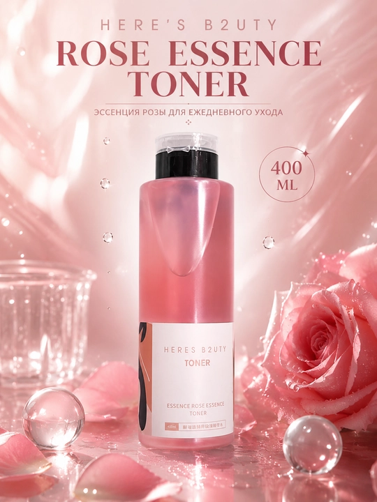 HERE’S B2UTY Rose Essence Toner — yuz uchun atirgul essensiyali toner, 400 ml - 