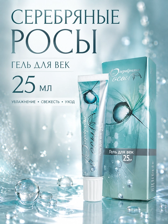 Ko‘z atrofi uchun gel Kumush shudring 25 ml, namlantiruvchi, shish va qora doiralar uchun - 