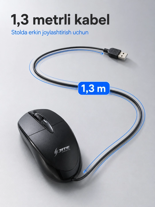 JITE B-01 simli kompyuter sichqonchasi, USB, optik sensor, mishka