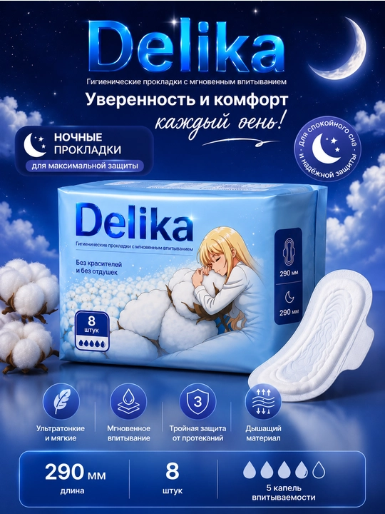 Delika гигиенические прокладки 245 мм 10 шт