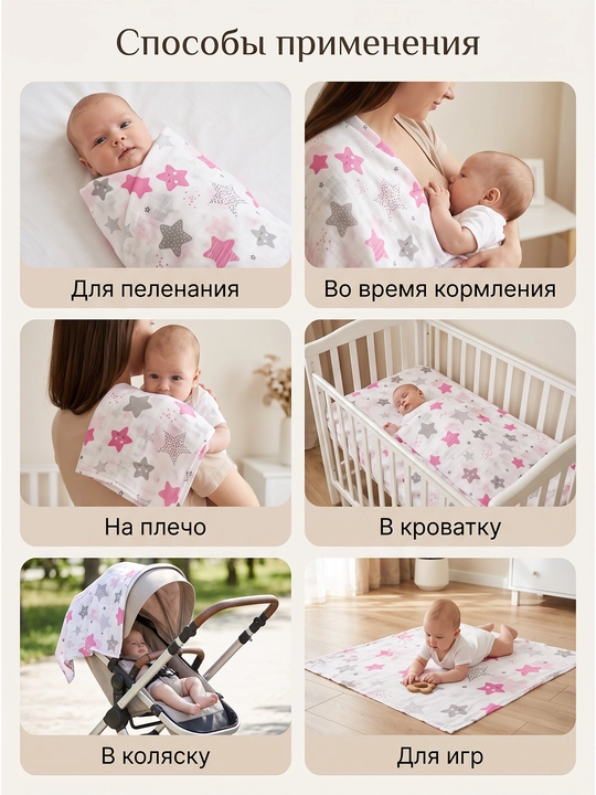 Детская пелёнка 100×110 см, 100% хлопок, мягкая пеленка для новорожденных
