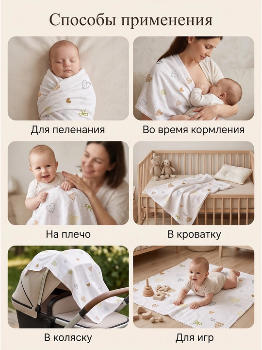 Детская пелёнка 100×110 см, 100% хлопок, мягкая пеленка для новорожденных