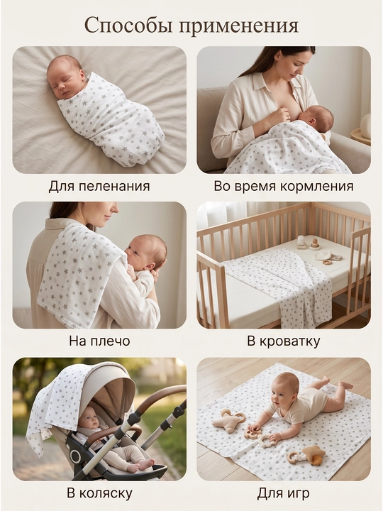 Детская пелёнка 100×110 см, 100% хлопок, мягкая пеленка для новорожденных