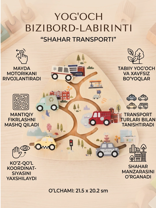 Montessori uslubidagi «Shahar transporti» bizibordi 