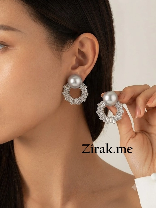 Серьги женские, с круглым жемчугом и кристаллами, бижутерия Fashion Jewelry