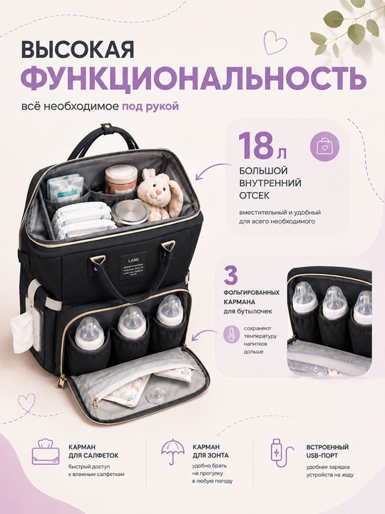 Рюкзак-кроватка для мамы и малыша, 25 л, с москитной сеткой