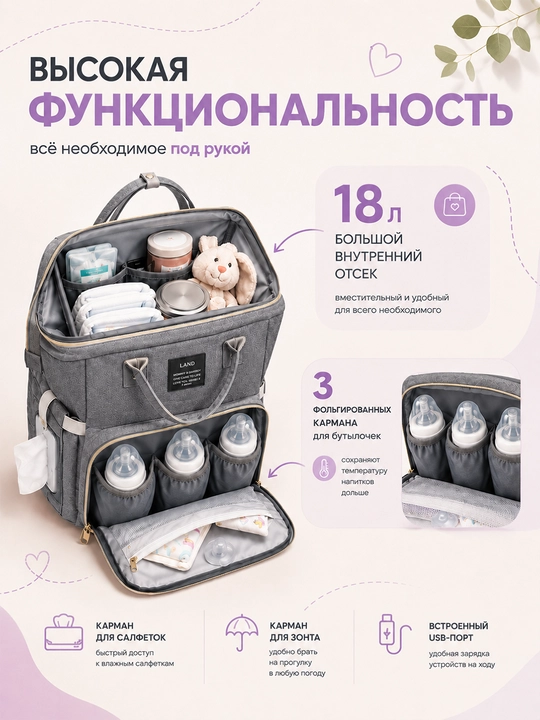 Рюкзак-кроватка для мамы и малыша, 25 л, с москитной сеткой