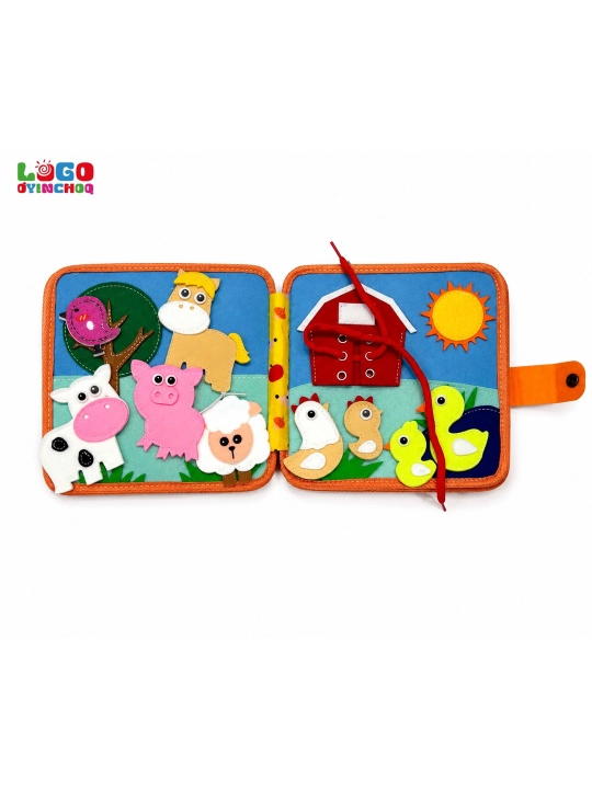 Fetr kitobcha bizibord, bolalar uchun Montessori sensor rivojlantiruvchi o'yinchoq
