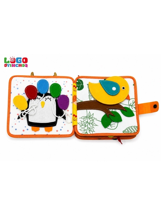 Fetr kitobcha bizibord, bolalar uchun Montessori sensor rivojlantiruvchi o'yinchoq