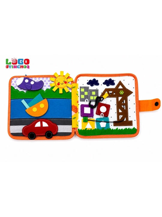 Fetr kitobcha bizibord, bolalar uchun Montessori sensor rivojlantiruvchi o'yinchoq