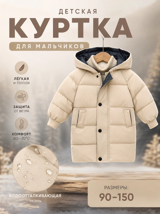 Детская зимняя куртка для мальчиков и девочек 90–150