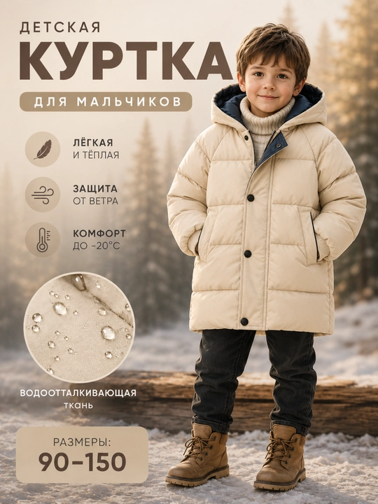 Детская зимняя куртка для мальчиков и девочек 90–150