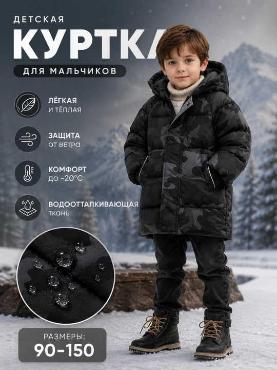 Детская зимняя куртка для мальчиков и девочек 90–150