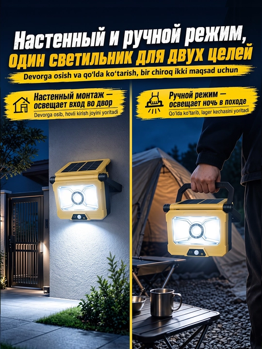Солнечный LED-прожектор, с датчиком движения 3 режима пульт для улицы и помещений