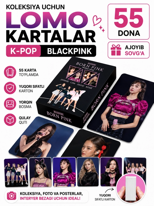 K-Pop BlackPink Lomo kartalari, 20 dan ortiq turlari, 55 dona