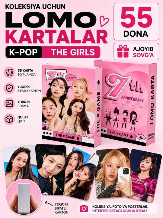 K-Pop BlackPink Lomo kartalari, 20 dan ortiq turlari, 55 dona
