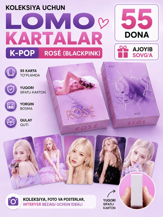 K-Pop BlackPink Lomo kartalari, 20 dan ortiq turlari, 55 dona