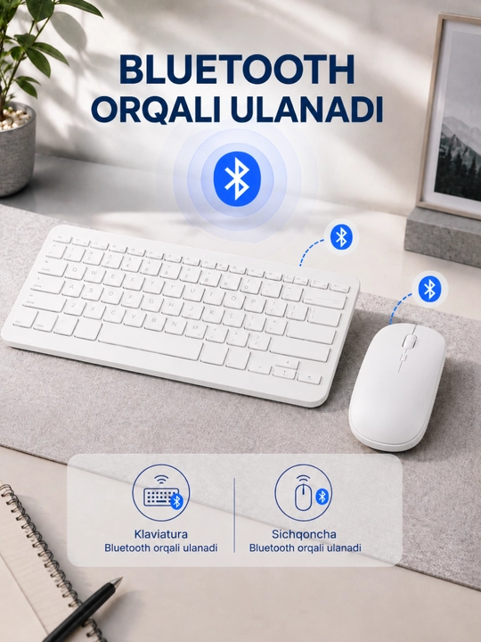 Kompyuter planshet va telefonlar uchun Bluetooth klaviatura va sichqoncha to‘plami