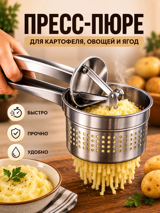 Kartoshka va sabzavotlar uchun press,pyure tayyorlash uchun po‘latdan ezgich - 