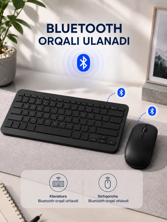 Kompyuter planshet va telefonlar uchun Bluetooth klaviatura va sichqoncha to‘plami