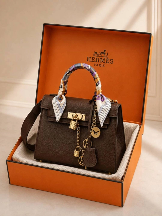 Ayollar uchun sumka Hermes uslubida, har kunlik foydalanish uchun mos - 