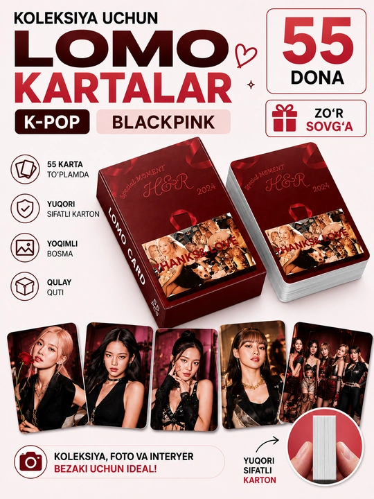 K-Pop BlackPink Lomo kartalari, 20 dan ortiq turlari, 55 dona