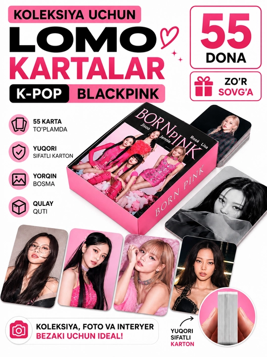 K-Pop BlackPink Lomo kartalari, 20 dan ortiq turlari, 55 dona