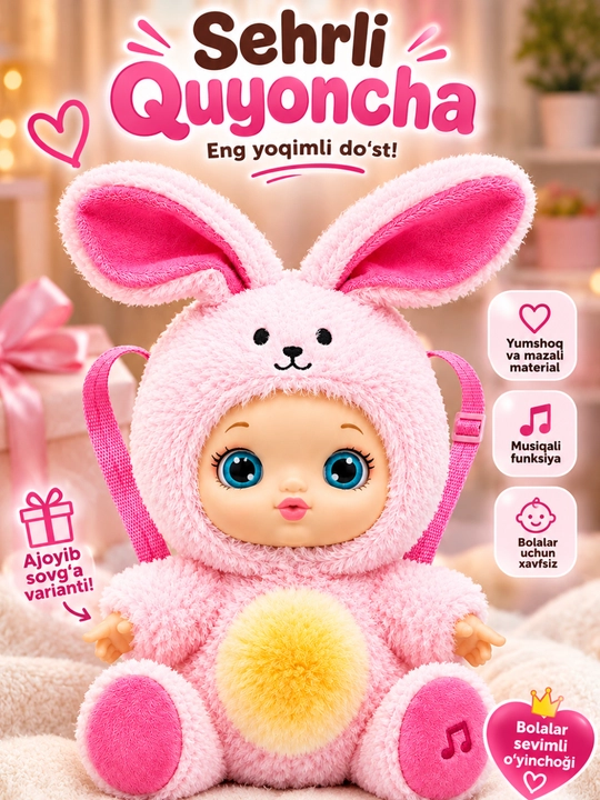 Мягкая игрушка, звуковая, для объятий, для девочек, от 3 лет