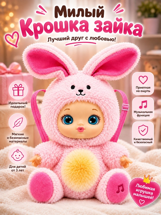 Мягкая игрушка, звуковая, для объятий, для девочек, от 3 лет - 