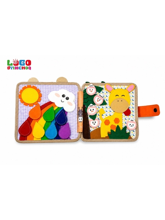 Fetr kitobcha bizibord, bolalar uchun Montessori sensor rivojlantiruvchi o'yinchoq