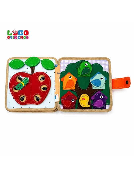 Fetr kitobcha bizibord, bolalar uchun Montessori sensor rivojlantiruvchi o'yinchoq