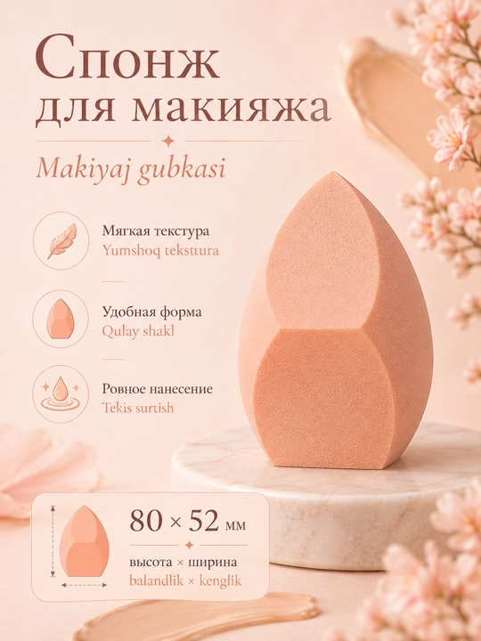 Sponj yuzni makiyaji uchun, 8x5, gubka - 