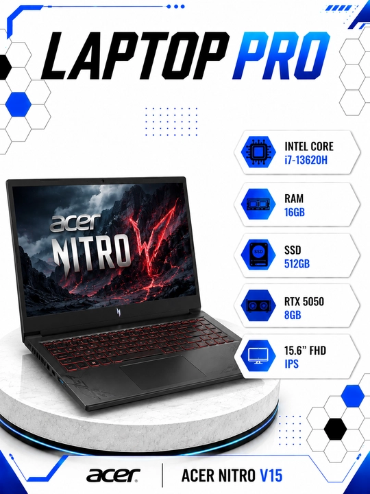 Ноутбук Acer Nitro V15 Intel Core i7-13620H RAM 16GB SSD 512GB RTX 5050 8GB 15.6" FHD IPS - 