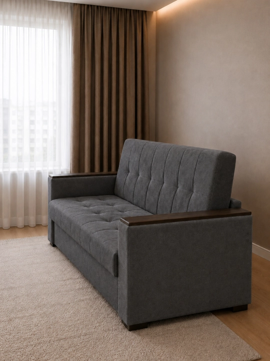 Kitob-divan, saqlash uchun tortmasi bilan, 220x80 sm, divan-krovat. Sandiq