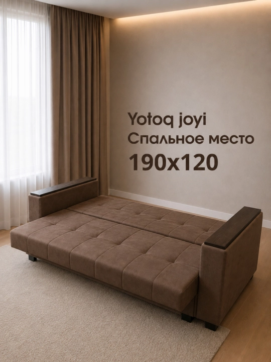 Kitob-divan, saqlash uchun tortmasi bilan, 220x80 sm, divan-krovat. Sandiq