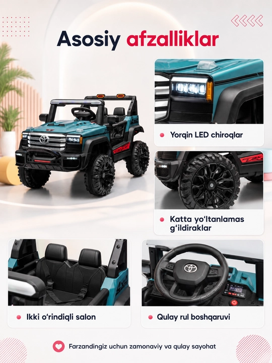 Детский электромобиль 4x4, двухместный внедорожник с большими колёсами
