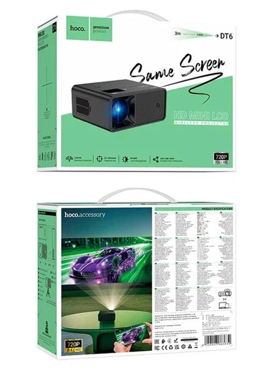 Smart proyektor HOCO DT6 720p, Wi-Fi 2.4/5G, Bluetooth 5.1, Same Screen, HDMI, qora